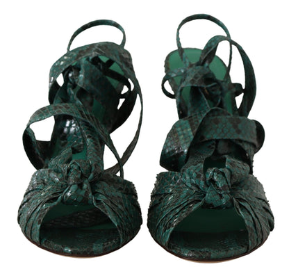 Dolce &amp; Gabbana Grüne Python-Riemensandalen mit Absatz