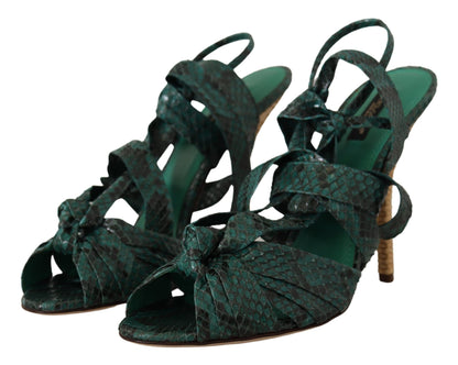 Dolce &amp; Gabbana Grüne Python-Riemensandalen mit Absatz