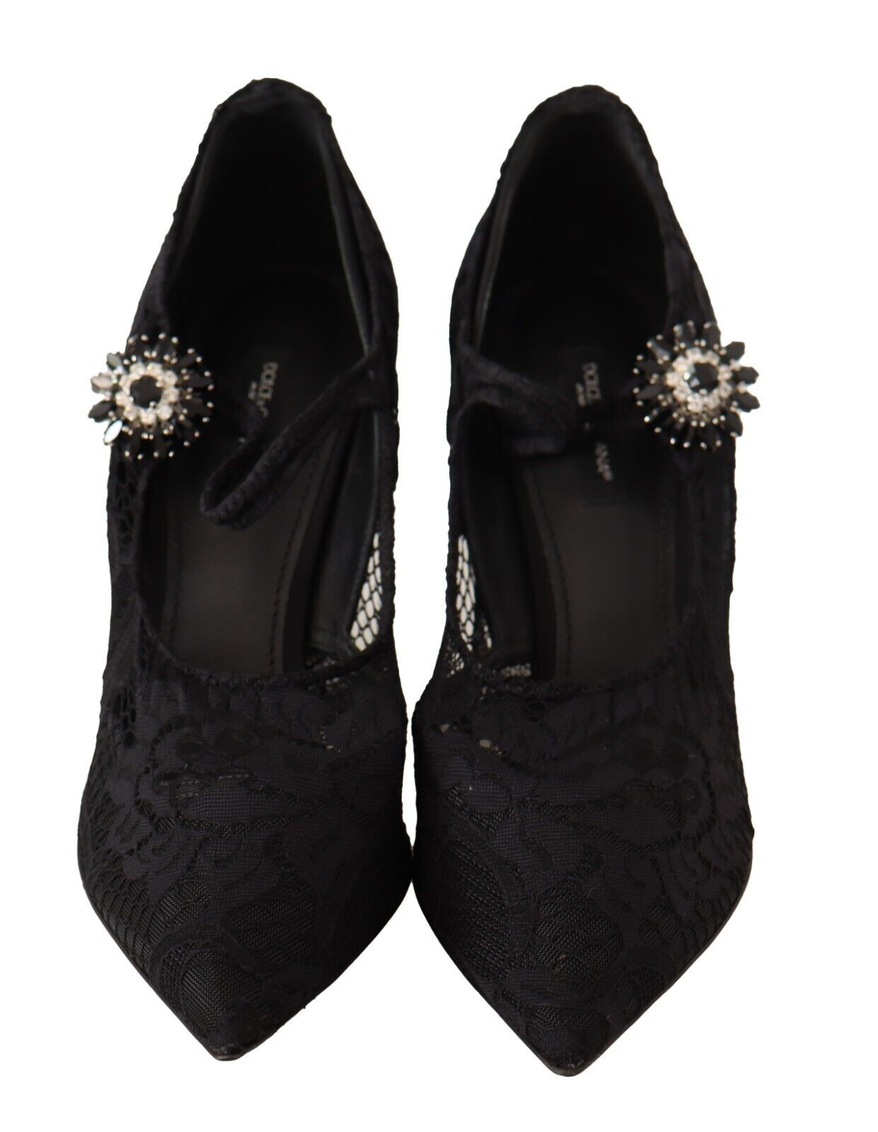 Dolce &amp; Gabbana Schwarze Mary Jane Pumps mit Spitzen und Kristallen