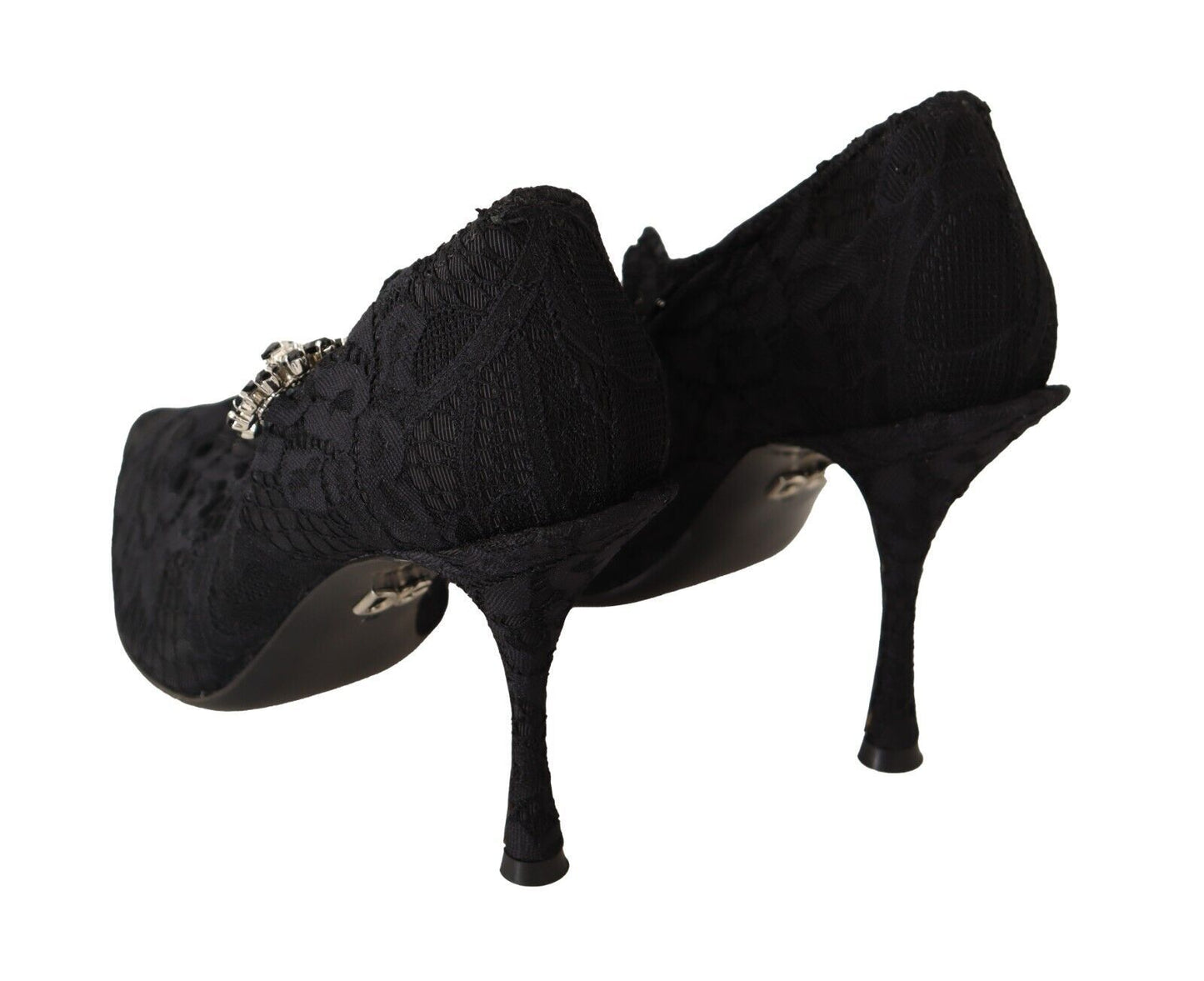 Dolce &amp; Gabbana Schwarze Mary Jane Pumps mit Spitzen und Kristallen