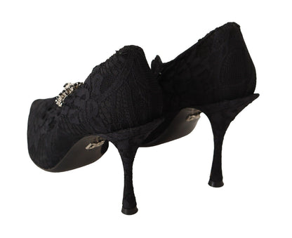 Dolce &amp; Gabbana Schwarze Mary Jane Pumps mit Spitzen und Kristallen