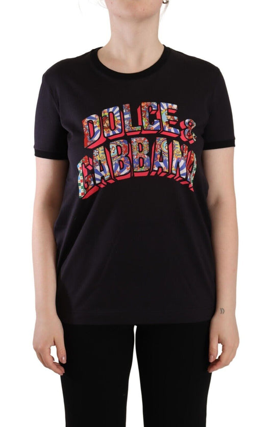 Dolce &amp; Gabbana – Schwarzes T-Shirt aus Baumwolle mit Rundhalsausschnitt und Logodruck