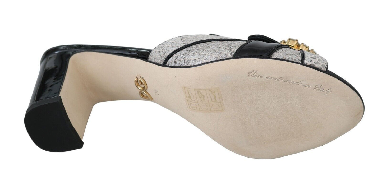 Dolce &amp; Gabbana Schwarz Grau Exotische Leder Kristalle Sandalen Schuhe