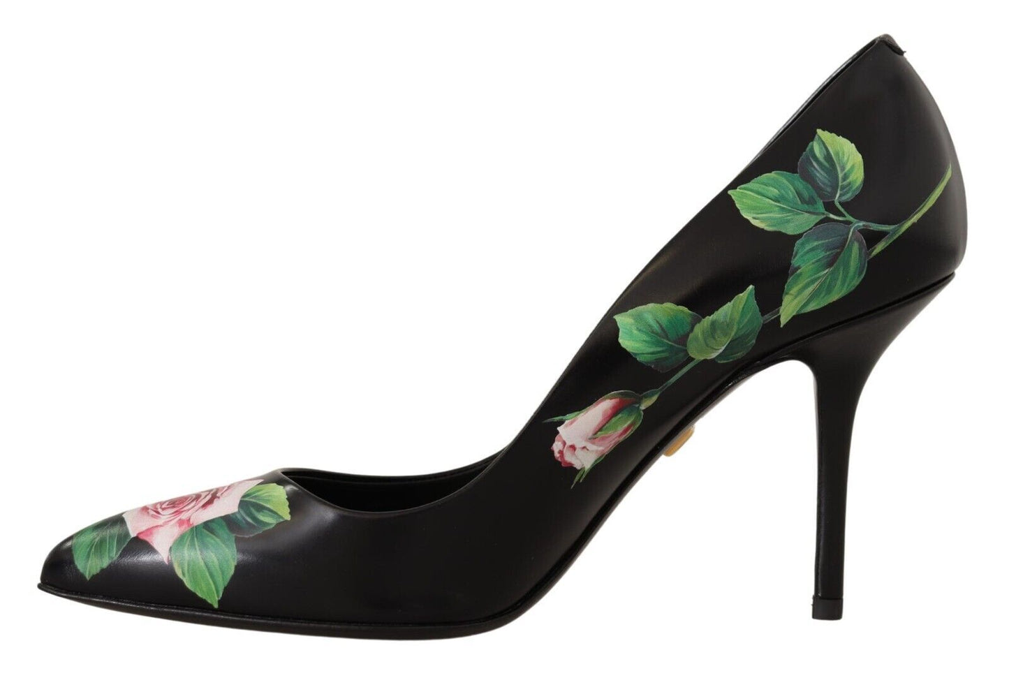 Dolce &amp; Gabbana Schwarze Leder Rosen High Heels Pumps Schuhe
