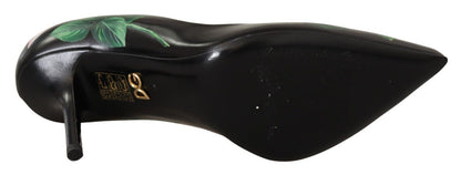 Dolce &amp; Gabbana Schwarze Leder Rosen High Heels Pumps Schuhe