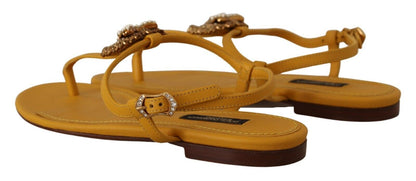 Dolce &amp; Gabbana Senf Leder Devotion Flats Sandalen Schuhe