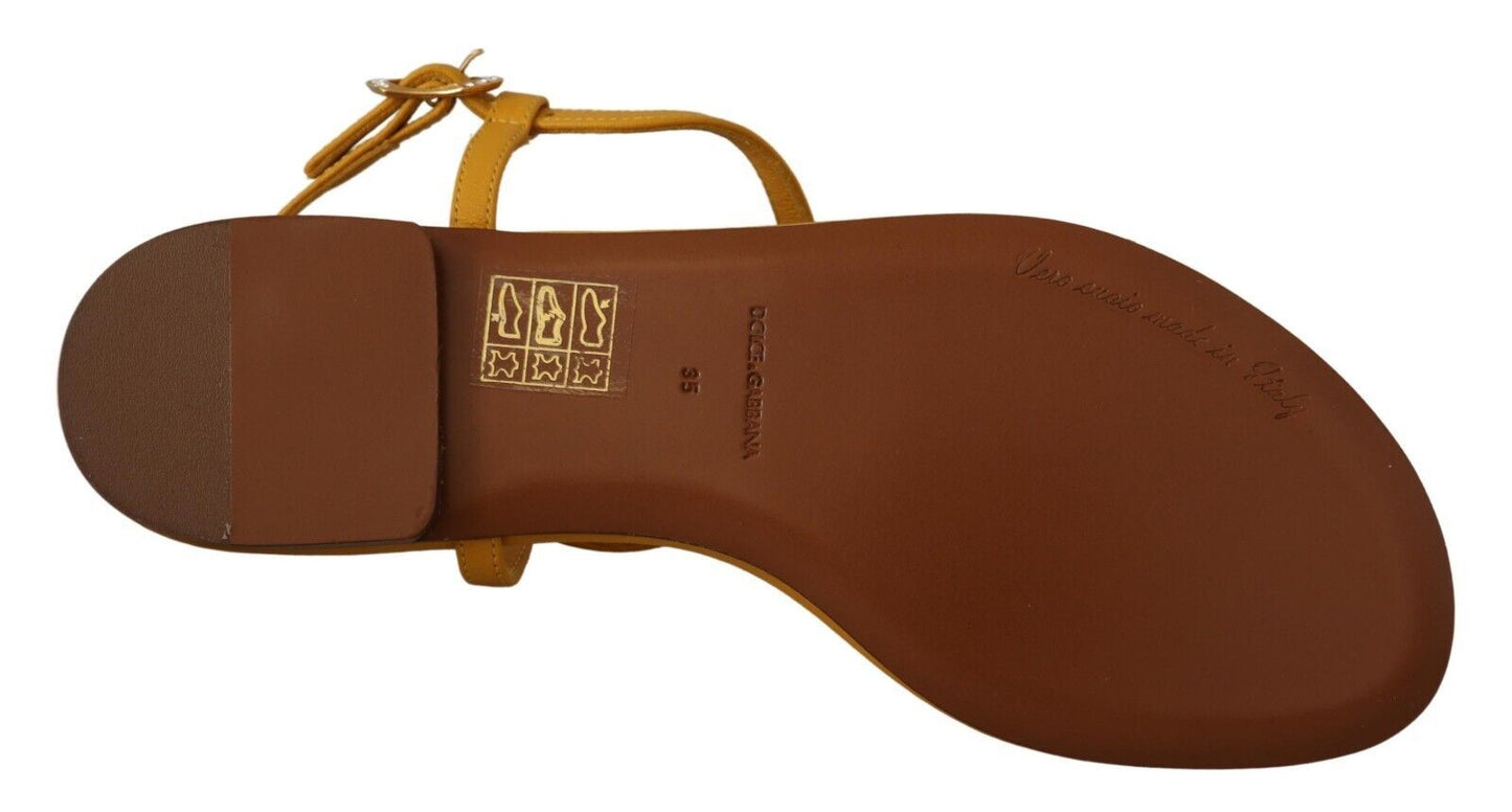 Dolce &amp; Gabbana Senf Leder Devotion Flats Sandalen Schuhe
