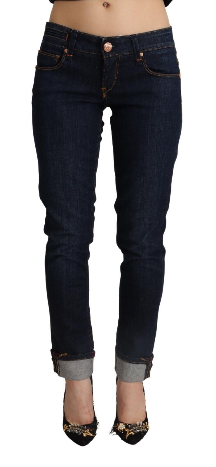 Acht Blaue Baumwolle Niedrige Taille Slim Fit Denim Damen Hose Jeans