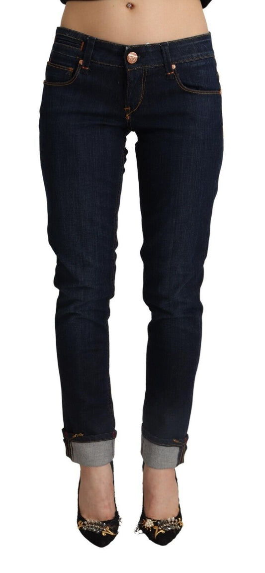 Acht Blaue Baumwolle Niedrige Taille Slim Fit Denim Damen Hose Jeans