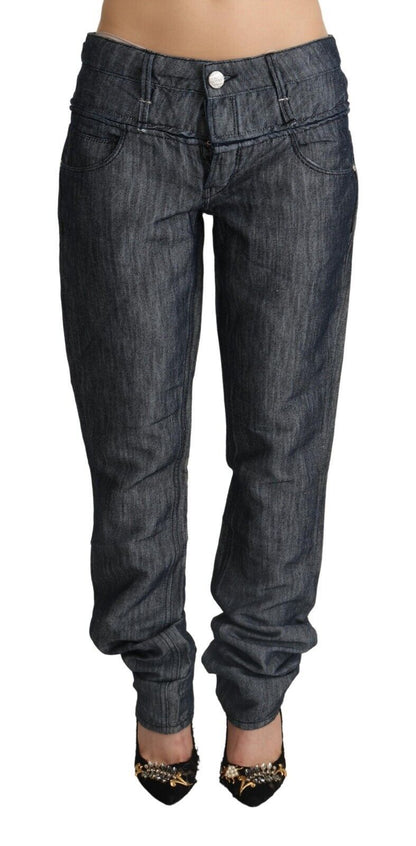 Acht Dunkelgraue Ramie-Jeans mit mittelbreiter Taille und geradem Schnitt