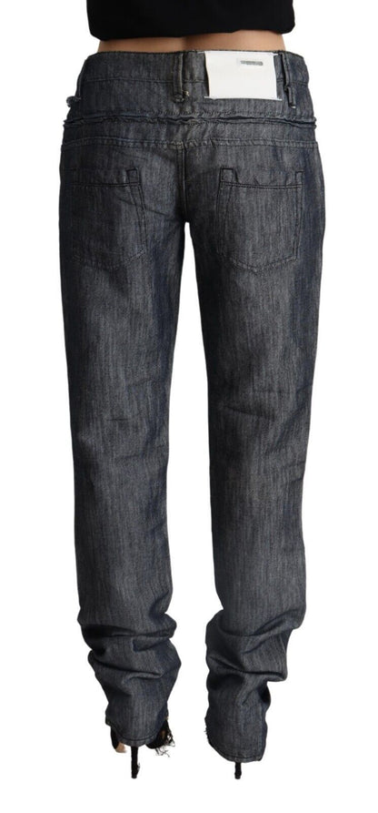 Acht Dunkelgraue Ramie-Jeans mit mittelbreiter Taille und geradem Schnitt