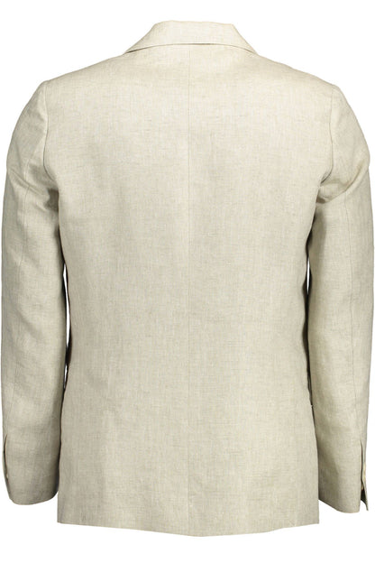 Gant – Klassische Leinenjacke in Beige mit Logodetails