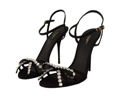 Dolce &amp; Gabbana Schwarze Kristalle Knöchelriemen Heels Sandalen Schuhe