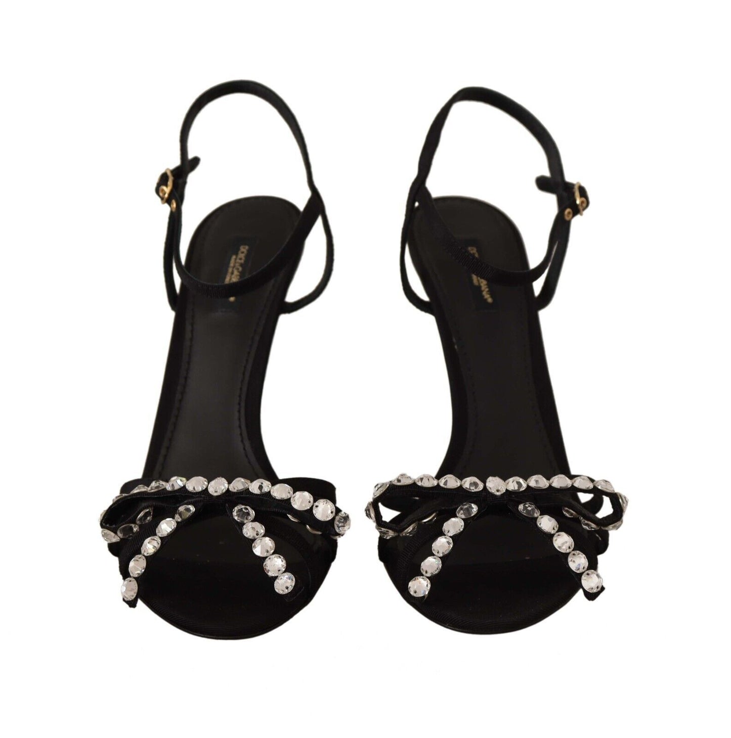 Dolce &amp; Gabbana Schwarze Kristalle Knöchelriemen Heels Sandalen Schuhe