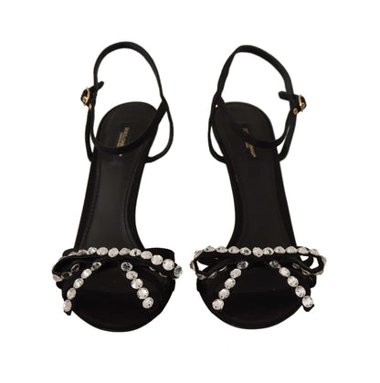 Dolce &amp; Gabbana Schwarze Kristalle Knöchelriemen Heels Sandalen Schuhe