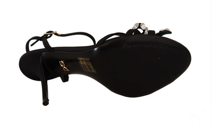 Dolce &amp; Gabbana Schwarze Kristalle Knöchelriemen Heels Sandalen Schuhe