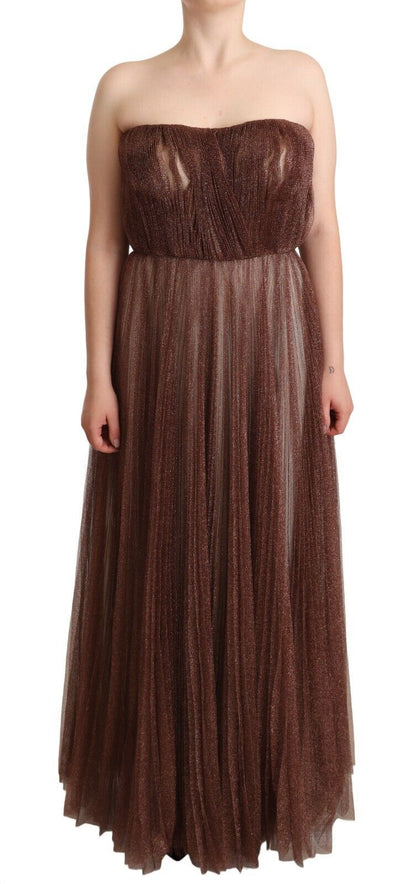 Dolce &amp; Gabbana – Maxikleid aus Polyester in Metallic-Bronze