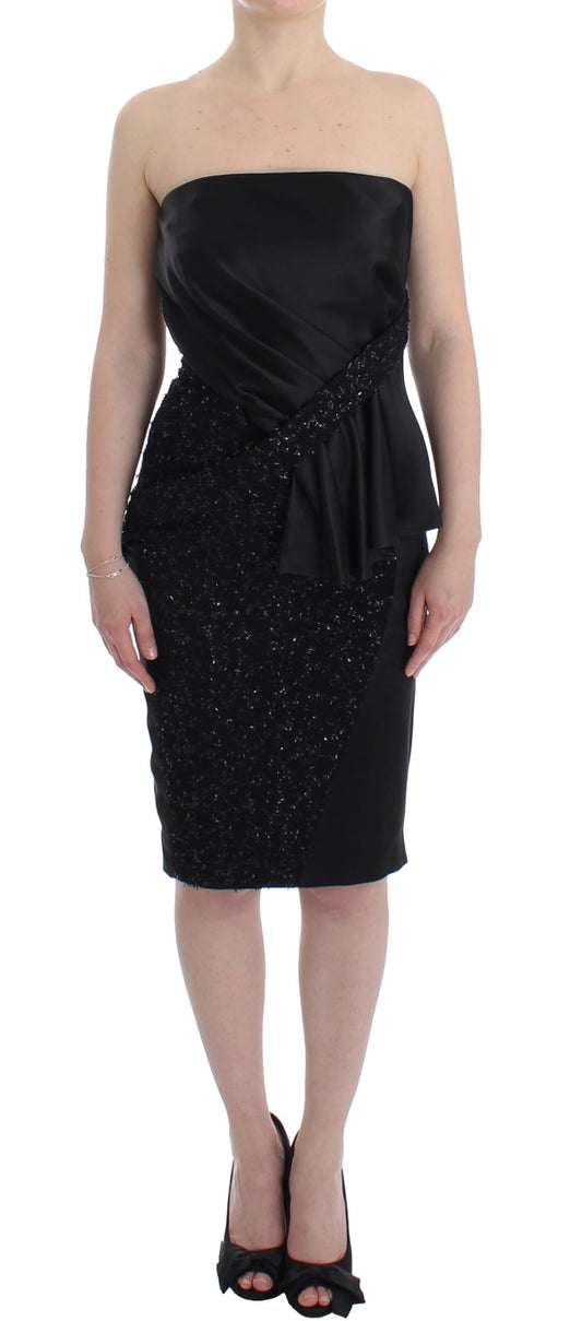Masha Ma – Schwarzes, trägerloses, verziertes Bleistiftkleid