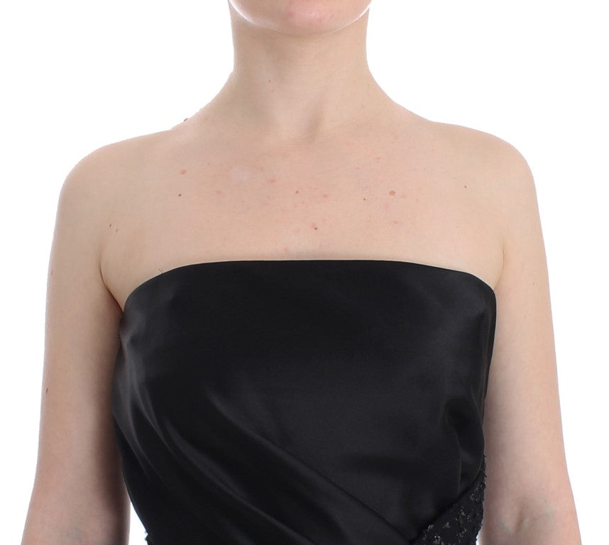 Masha Ma – Schwarzes, trägerloses, verziertes Bleistiftkleid