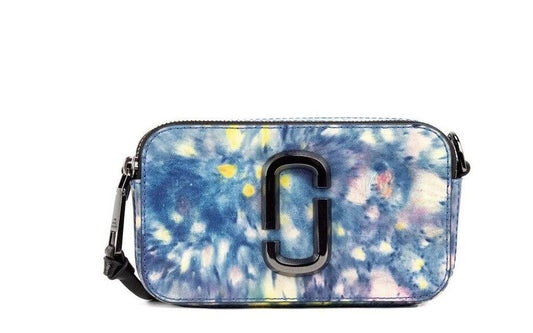 Marc Jacobs The Snapshot Tasche Aquarell Blau bedruckte Leder Schultertasche Geldbörse