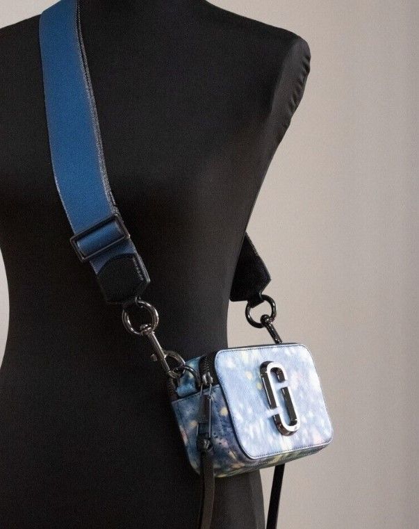 Marc Jacobs The Snapshot Tasche Aquarell Blau bedruckte Leder Schultertasche Geldbörse