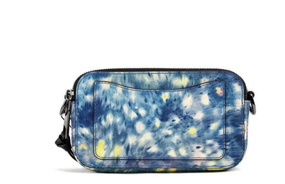 Marc Jacobs The Snapshot Tasche Aquarell Blau bedruckte Leder Schultertasche Geldbörse