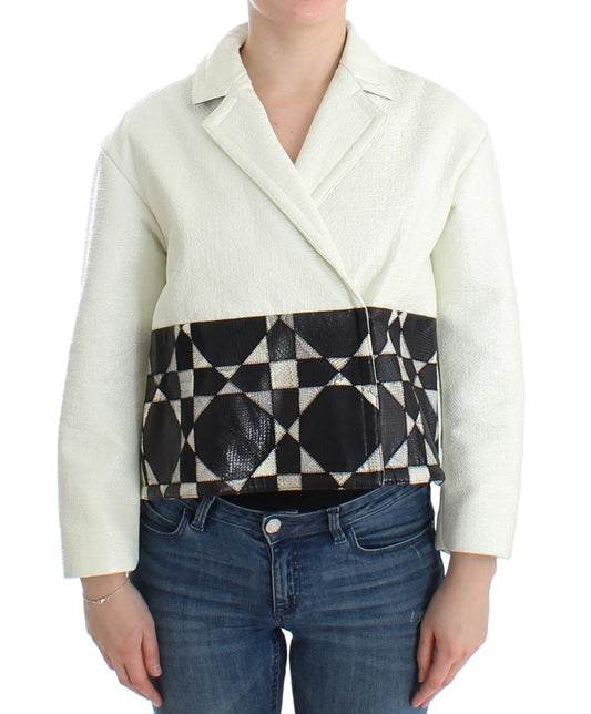 Andrea Pompilio Weiß-Schwarze kurze Lederjacke