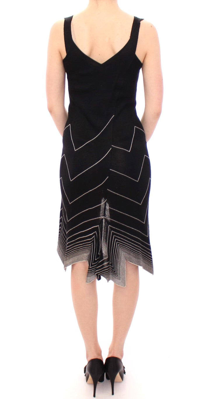 Alice Palmer – Schwarz-weißes Cocktailkleid aus Strick mit tiefem V-Ausschnitt