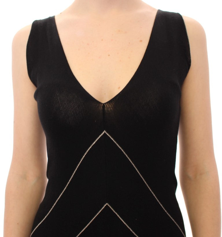 Alice Palmer – Schwarz-weißes Cocktailkleid aus Strick mit tiefem V-Ausschnitt