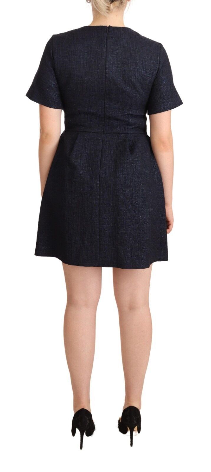 L'Autre Chose – Schwarzes, verziertes Minikleid in A-Linie mit kurzen Ärmeln