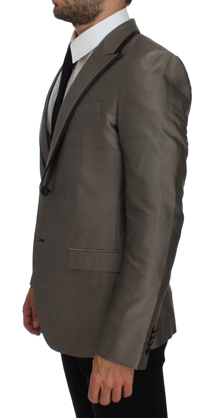 Dolce &amp; Gabbana – Brauner Slim Fit-Blazer aus Seide mit zwei Knöpfen