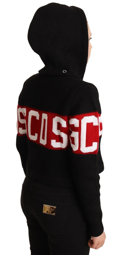 GCDS – Schwarze Strickjacke aus Kaschmir mit Kapuze und Button-Down-Logo