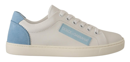 Dolce &amp; Gabbana Weiß Blau Leder Low Top Sneakers Schuhe