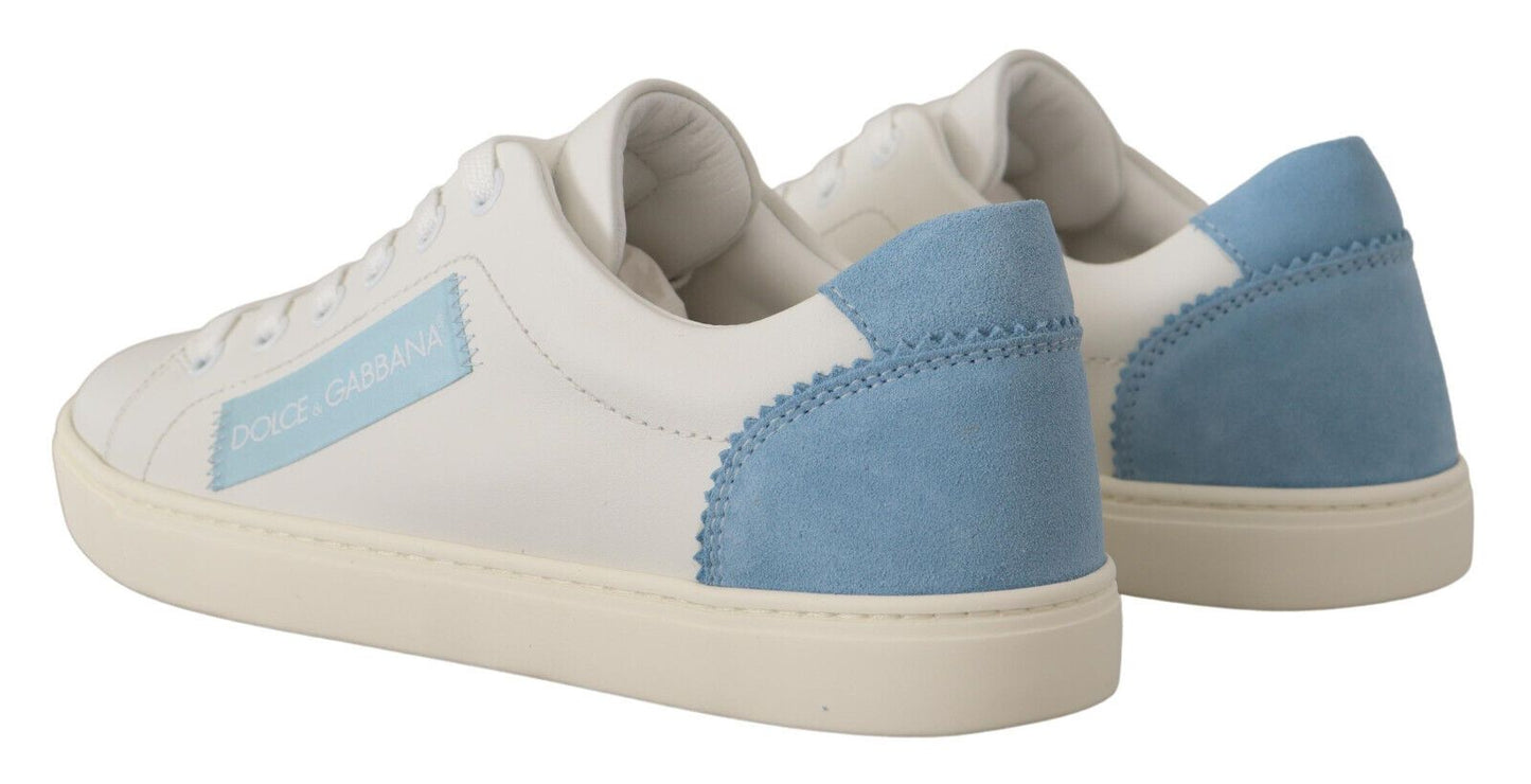 Dolce &amp; Gabbana Weiß Blau Leder Low Top Sneakers Schuhe