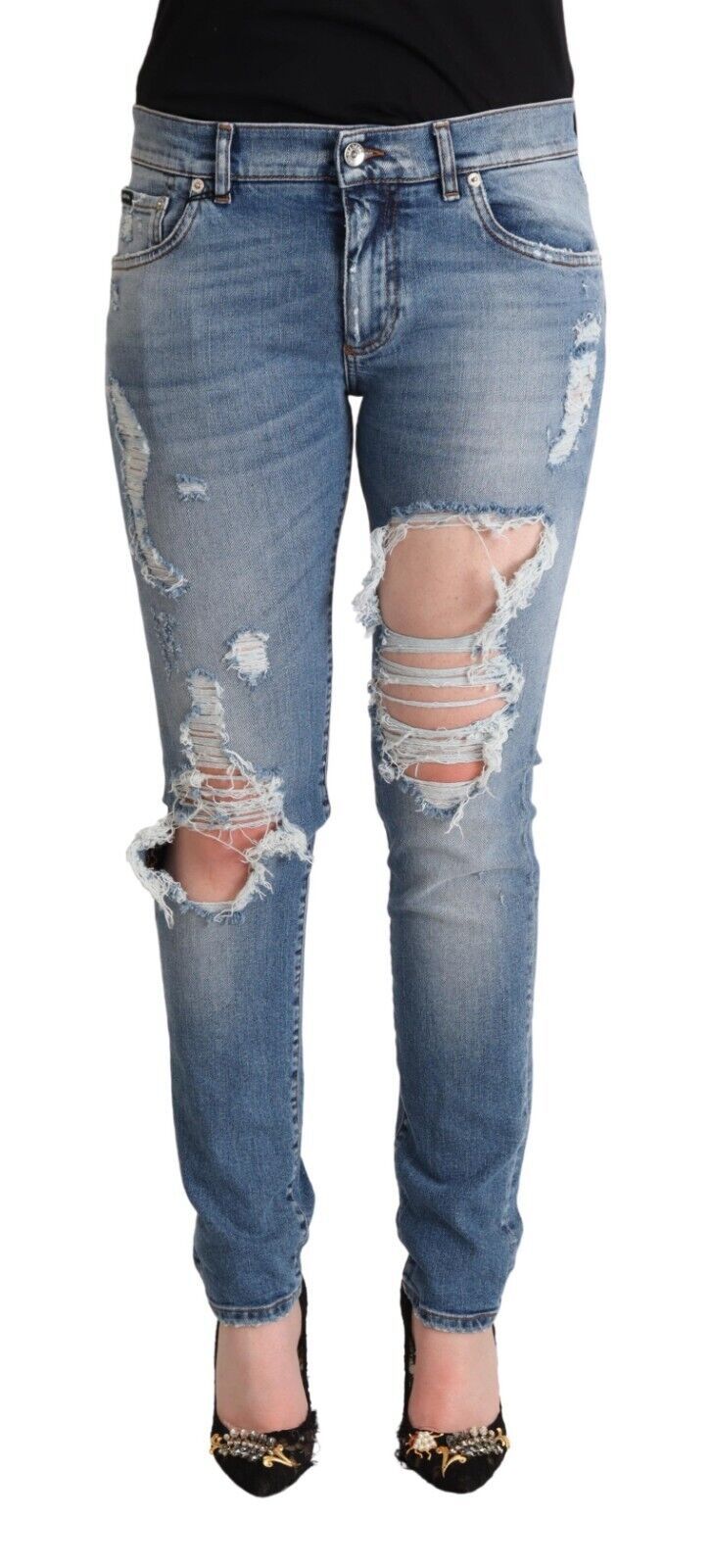 Dolce &amp; Gabbana – Blaue Skinny-Jeans aus Baumwolldenim im Used-Look