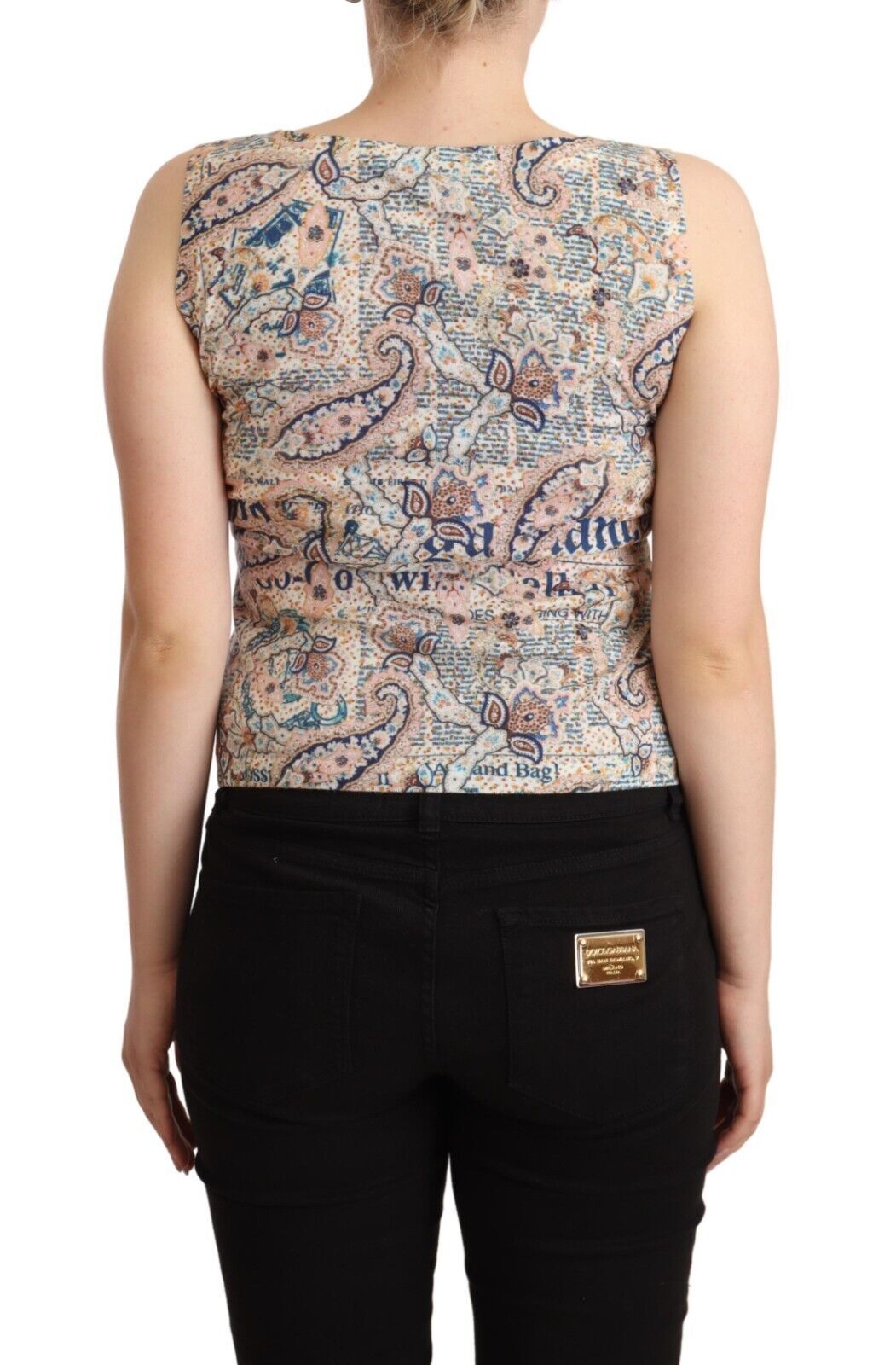 John Galliano Mehrfarbiges ärmelloses Tanktop aus Baumwolle mit V-Ausschnitt