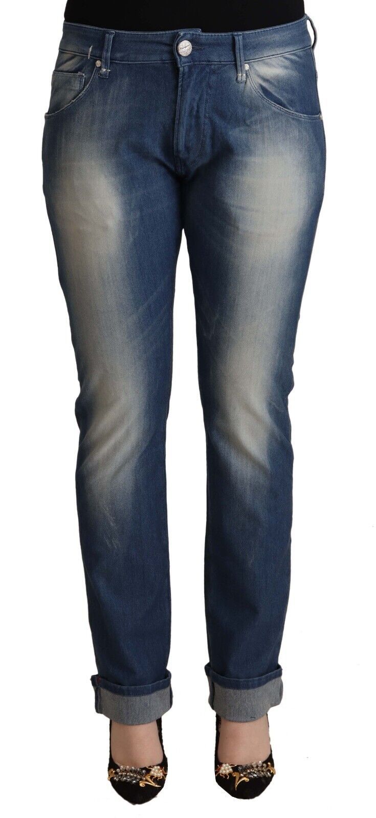 Acht – Blau verwaschene Skinny-Jeans mit umgeschlagenem Saum und mittlerer Taille