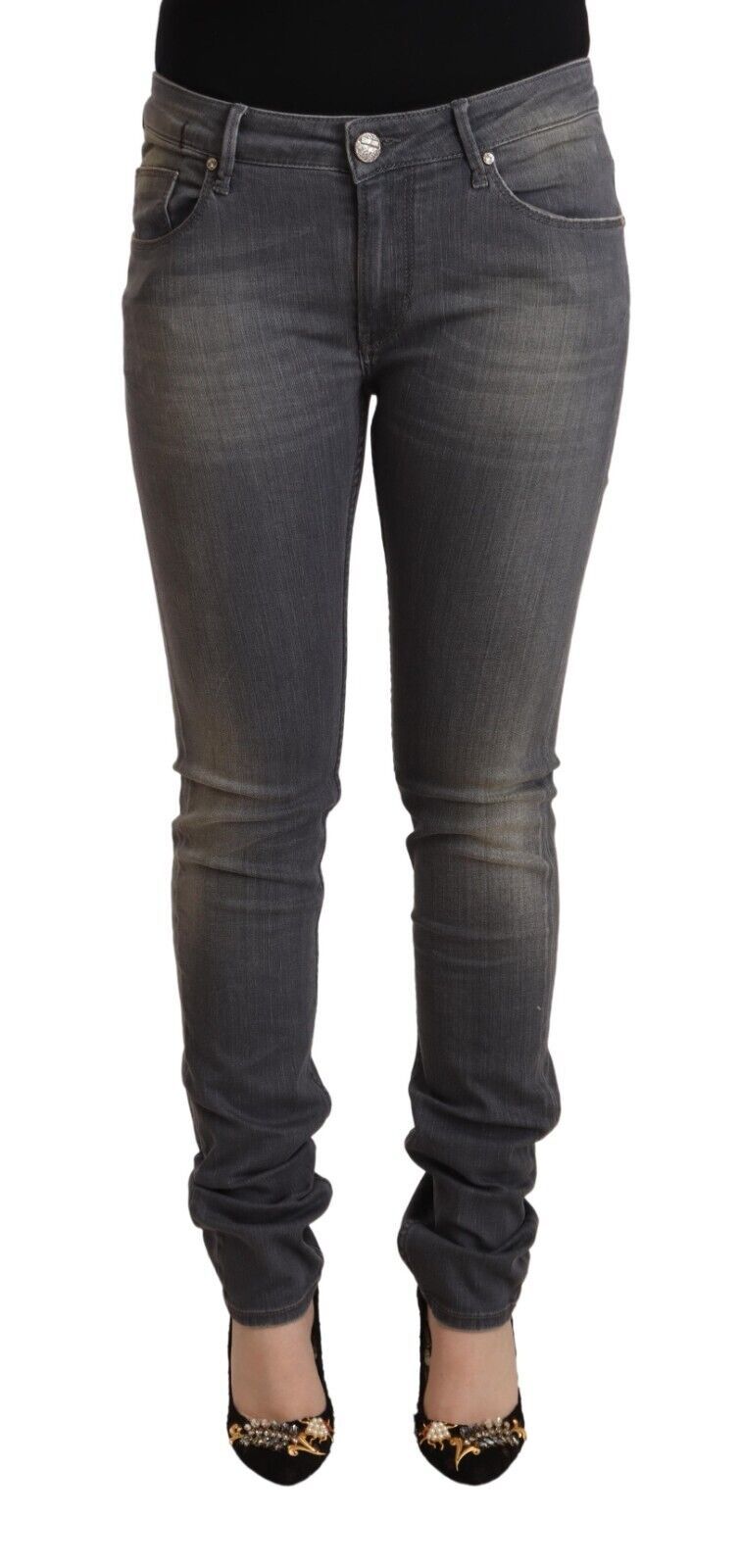 Acht – Dunkelgraue Skinny-Jeans aus verwaschenem Baumwolldenim