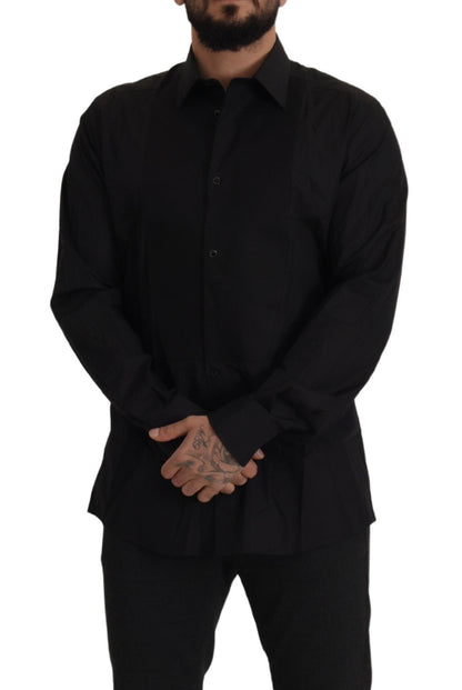 Dolce &amp; Gabbana – Slim Fit Smokinghemd in Schwarz und Gold