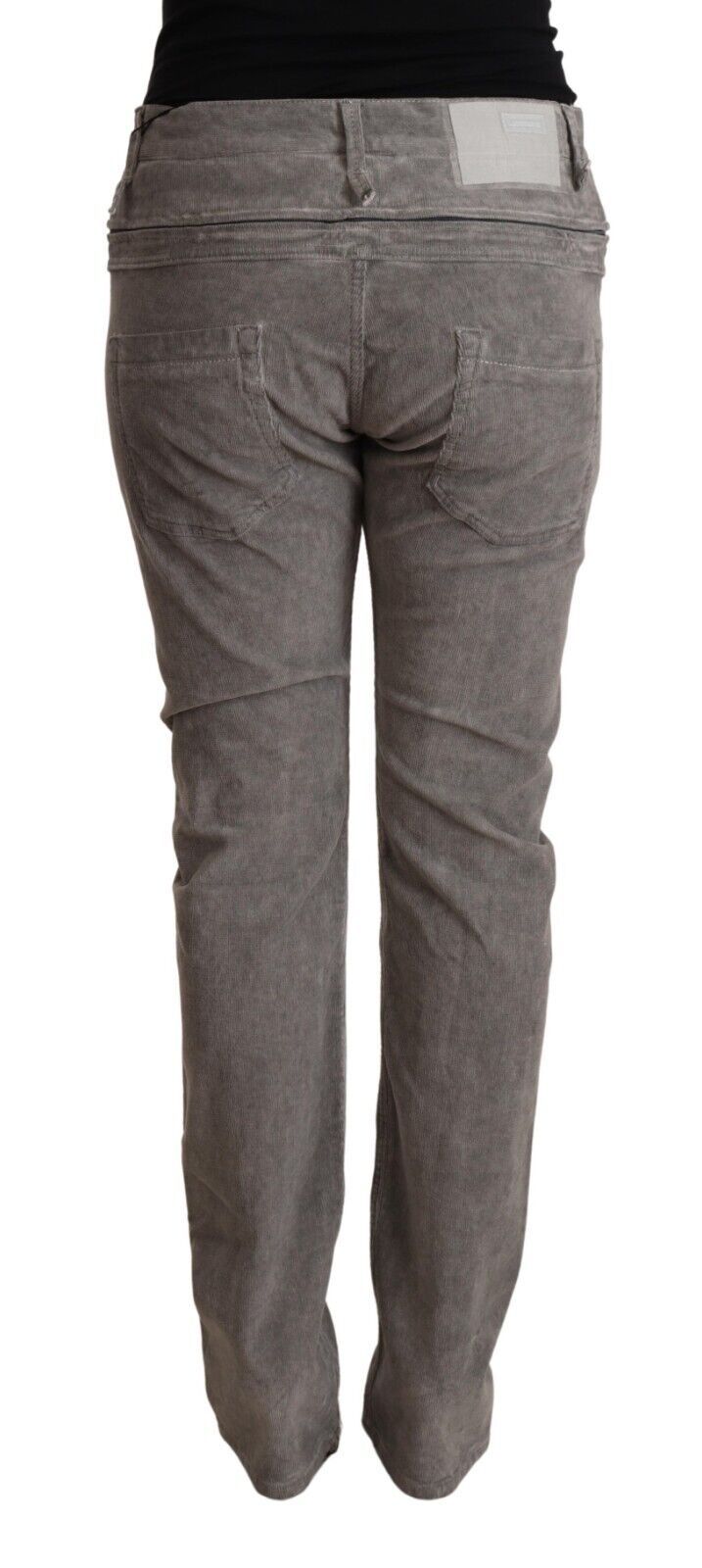 Acht Graue Straight Fit-Hose aus Baumwolle mit hoher Taille