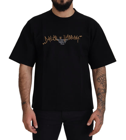Dolce &amp; Gabbana – Schwarzes Baumwoll-T-Shirt mit Rundhalsausschnitt und Logo