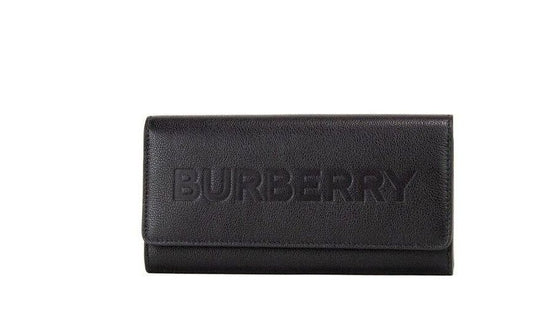 Burberry Porter – Clutch-Geldbörse mit Überschlag aus genarbtem Leder mit geprägtem Markenlogo in Schwarz