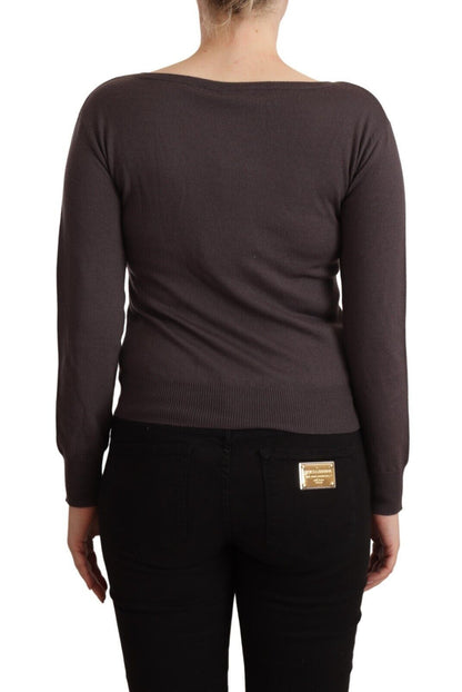 John Galliano Brown Wool Sequined Long Sleeves Pullover Sweater