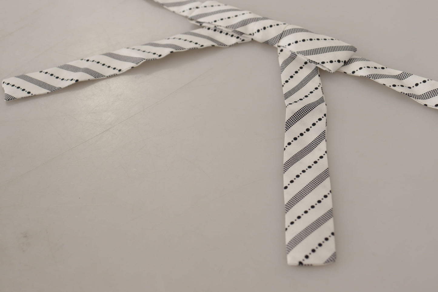 Dolce & Gabbana White Black Polka Dot 100% Silk Neck Papillon Bow Tie