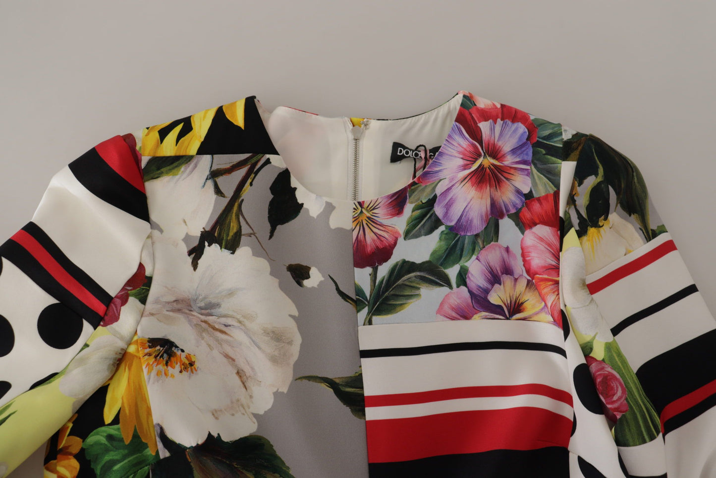 Dolce &amp; Gabbana Mehrfarbiges Charmeuse-Etuikleid aus Jaquard-Pachwork mit Blumenmuster
