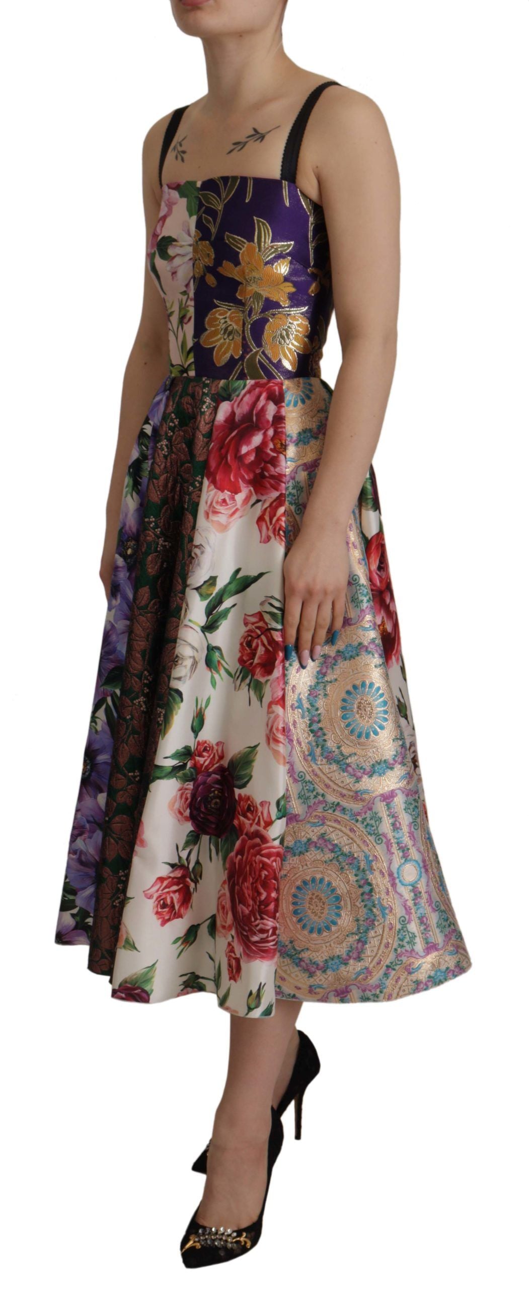 Dolce &amp; Gabbana Midikleid Patchwork Floral Jaquard Seide