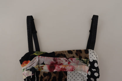 Dolce &amp; Gabbana – Mehrfarbiges, figurbetontes Midikleid aus Seide mit Blumenmuster und Leopardenmuster