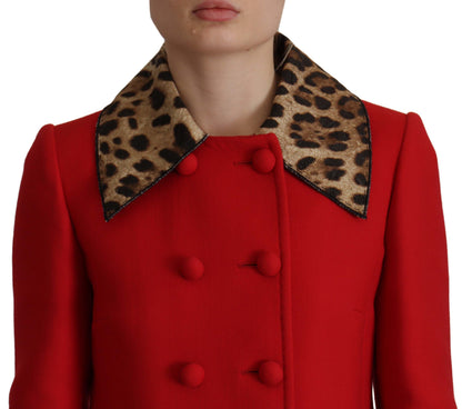 Dolce &amp; Gabbana – Trenchcoat-Jacke aus roter Wolle mit Leopardenmuster
