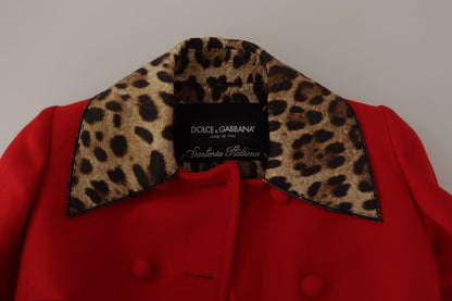 Dolce &amp; Gabbana – Trenchcoat-Jacke aus roter Wolle mit Leopardenmuster