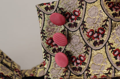 بنطلون دولتشي آند غابانا بني بنقشة جلد النمر الذهبي وخصر مرتفع